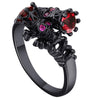 Vintage Rose Red Crystal Skull Crown Ring