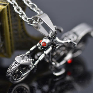 Stainless Steel Skull Motorcycle Pendant Necklace