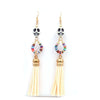 Multi-Color Long Tassel Skull Stone Earrings
