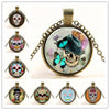 Glass Domed Sugar Skull Pendant Necklaces