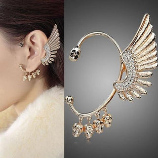 Rhinestone Wing Skulls Hook Earring for Left Ear