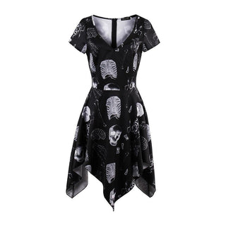 Sexy Skull V-neck Short Sleeve Pullover Mini Dress - designfullprint