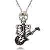 Vintage Silver Tone Playing Guitar Skull Necklace