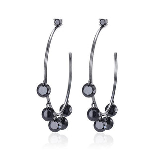 Black/White Round Circle AAA Cubic Zirconia Hoop Earrings - designfullprint