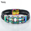 Black Leather Stainless Steel Chain Bracelet - designfullprint