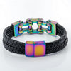 Black Leather Stainless Steel Chain Bracelet