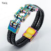 Black Leather Stainless Steel Chain Bracelet