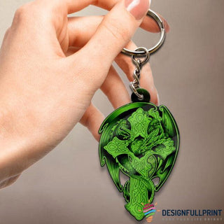 Gift For Dragon Lover Love Green Dragon With Celtic Cross Key Chain HG