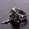 Sterling Silver Red Skull Cross Charm Ring