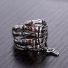 Sterling Silver Red Skull Cross Charm Ring