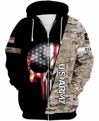 Skull Gift Gift For Army Army Multicam Skull Unisex Size Zipup Hoodie