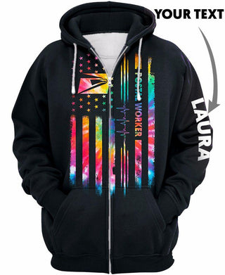 Postal Worker Post Office Worker Us Postal Carrier Zipup Tie Dye Flag US Unisex Size Hoodie