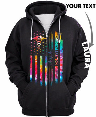 New Personalized  Tie Dye Flag Medical Lab Tech US Unisex Size Hoodie