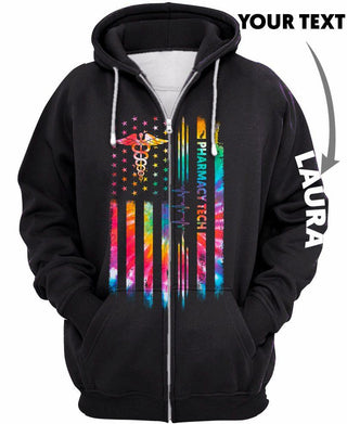 Personalized  Tie-dye Flag Pharmacy Tech US Unisex Size Hoodie