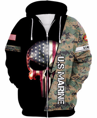 Skull Gift Gift For Army USMC US Marine Hoodie Skull US Unisex Size Zipup Hoodie