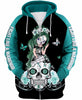 Skull Gift Fight Like A Warrior™ White Teal Cervical Cancer Sugar Skull Girl Awareness Hoodie