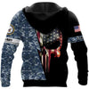 Skull Gift Gift For Army US Navy Skull US Unisex Size Zipup Hoodie