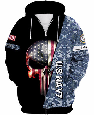 Skull Gift Gift For Army US Navy Skull US Unisex Size Zipup Hoodie