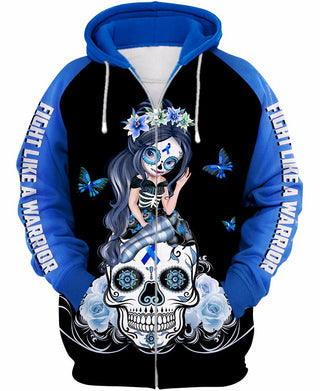 Multi-color Fight Like A Warrior Melanin Cancer Awareness Zip up Hoodie
