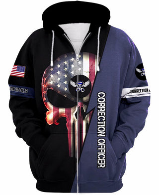 Skull Gift Gift For Army US Correction Officer Skull Unisex US Size Hoodie Zipup Longsleeve T-shirt