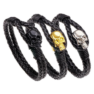 Genuine Leather Alloy Woven Leather Bracelet