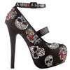 Vintage Skull Print Ankle Strap Stiletto - designfullprint