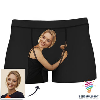 Custom Sexy Boxer Shorts With Girlfriend Hug Custom Lover Face A Gift For My Boyfriend Personalized Men Boxer Briefs NHD