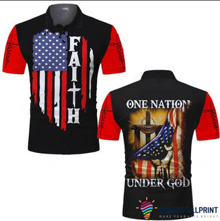 Gift For Christian Faith One Nation Under God America Flag Jesus Polo Shirt NHD