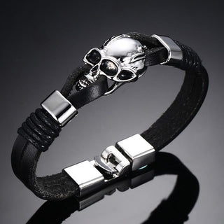 Black Durable Leather Skull Cuff Bracelet