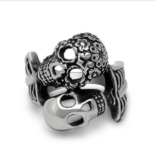 Vintage Double Skull Stainless Steel Ring