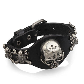 Cool Skull Head Leather Charm Bracelet