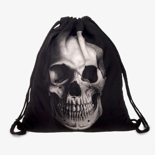 3d Print Black Skull Drawstring Bag
