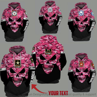 Skull Gift Gift For Army Personalized Pink Skull All Forces Unisex Size Hoodie LN