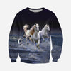 3D White Horses Running In Splashing Sea Printed Hoodie, T-Shirt, Long-Sleeve Sweater 001 - designfullprint