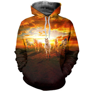 3D Sunrise Horses Printed Hoodie, T-Shirt, Long-Sleeve Sweater 001 - designfullprint
