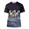 3D White Horses Running In Splashing Sea Printed Hoodie, T-Shirt, Long-Sleeve Sweater 001 - designfullprint