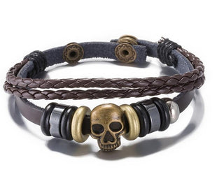 Steampunk Skull Braided Leather Bracelet