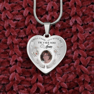 I Will Carry You With Me Memorial Necklace Bereavement Sympathy Memorial Gift Angel Wings Loss Of Loved One Remembrance Heart Necklace HG
