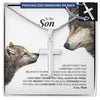 Wolf to my son engraved necklace stainless steel cross HG