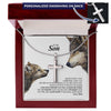 Wolf to my son engraved necklace stainless steel cross HG