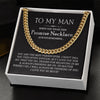 To My Man Promise Necklace, Silver Adult Necklace for Him, Romantic Jewelry for Boyfriend/Husband