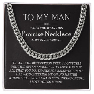 To My Man Promise Necklace, Silver Adult Necklace for Him, Romantic Jewelry for Boyfriend/Husband