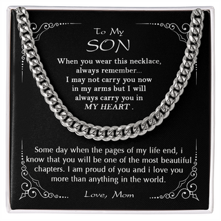 Cuban Link Chain Necklace, To My Son I Will Always Carry You In My Heart Cuban Link Chain Necklace Gift For Son
