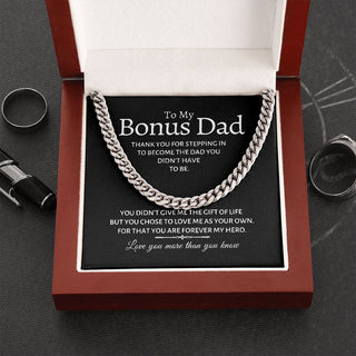 My Bonus Dad Cuban Link Chain Necklace Gift For Him, Necklace For Stepdad, Christmas Gift For Stepfather. Stepdad Gift. Step Dad Father's Day Gift. Stepped Up Dad Gift