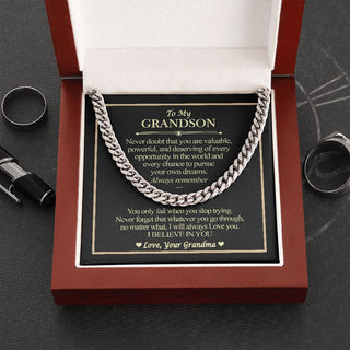 Grandson Gift from Grandma, Grandson Cuban Link Chain Necklace, Meaningful Gift for Grandson