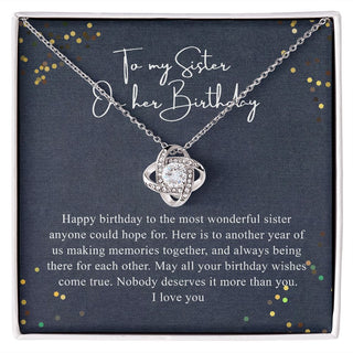Love Knot Necklace, Happy Birthday Sister Gift Necklace for Women, Adults Size
