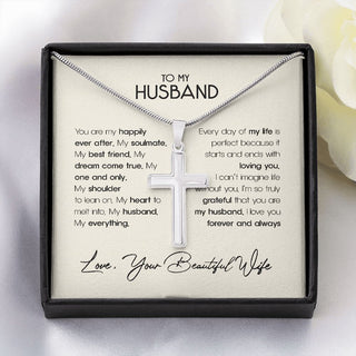To My Husband Necklace Cross - Wedding Gift From Wife For Husband, Cross Necklace For Husband From wife