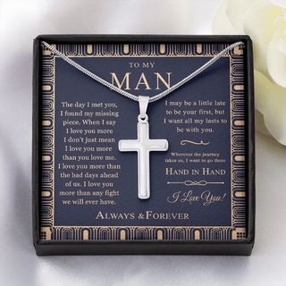 Gift for Him, Men Silver Adult Cross Necklace, Promise Necklace Gift, Valentines Gift for Boyfriend