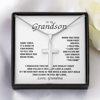 To My Grandson - Love, Grandma | Cross Necklace Gift for Grandson From Grandma Grandson Necklace Birthday Gift For Grandson