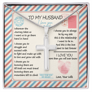 To My Husband Necklace, Gift for Husband Men Adult Necklace from Wife, Cross Necklace Message Card I Choose You